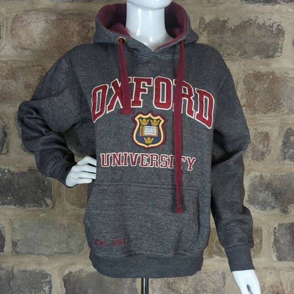 Oxford University Tops - Oxford University Heather Gray Hooded Sweatshirt Woman's Size Large Embroidered